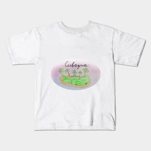 Cubagua watercolor Island travel, beach, sea and palm trees. Holidays and vacation, summer and relaxation Kids T-Shirt